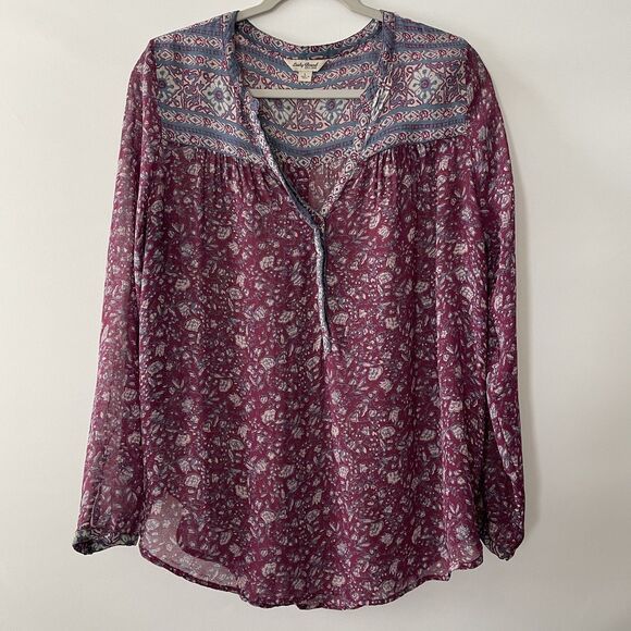 Lucky Brand Tops - Lucky Brand Women's Floral Peasant Blouse Long Sleeve Purple Size L